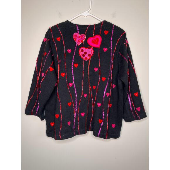 1990s Jane's Closet Red Pink Valentines Day Hearts Love Sparkle Glam Cardigan XL - Picture 6 of 6